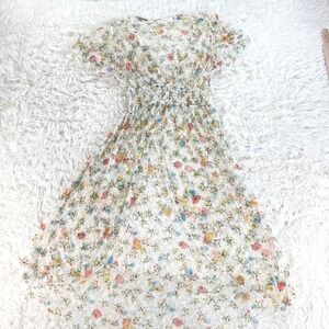 Daily Special White Floral Mesh Sheer High Low Dress Small Romantic Cottagecore